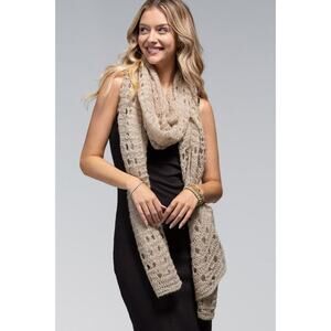 Women's Tan Long Elegant Open Knit Oblong Scarf.